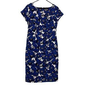 Talbots Navy Blue Floral Short Sleeve Sheath Summer Dress